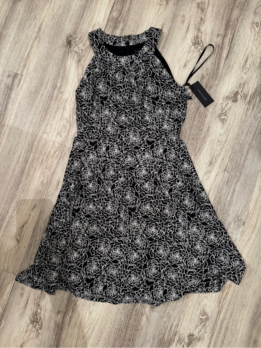 Tommy Hilfiger Black Dress with White Floral Pattern size 6